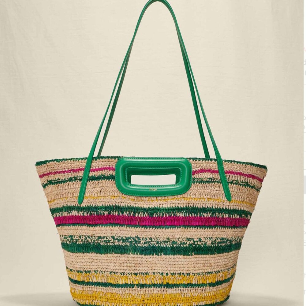 Maje Striped raffia basket